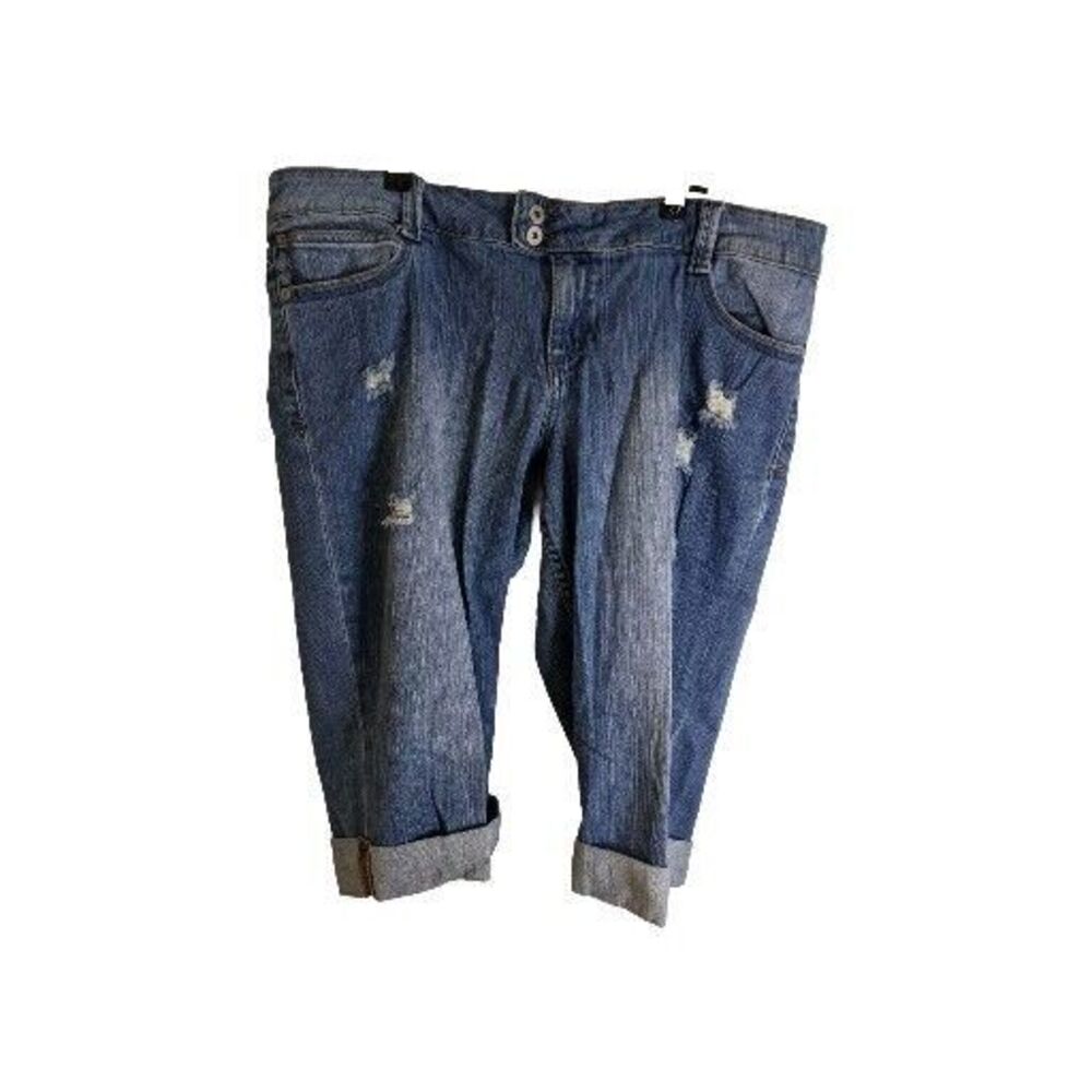 Junior Mudd Bermuda Capri Blue Jeans Size 17 Distressed Cuffed Y2K 38x16
